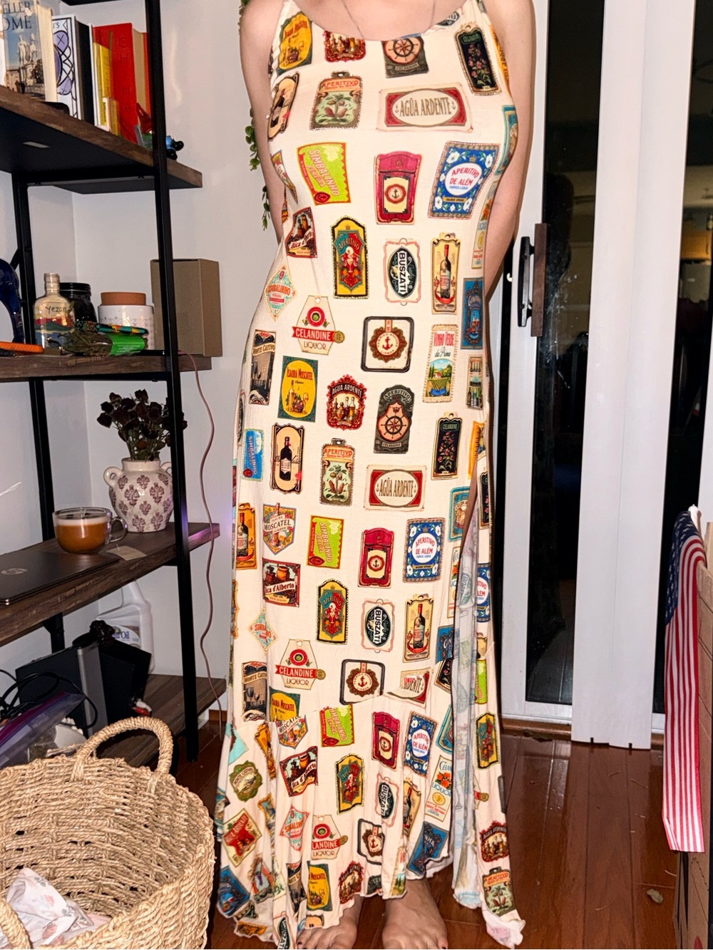 Anthropologie Celadine Beaded Scoop-Neck Dress with Vintage Label Print - Picture 3 of 16